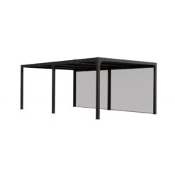 Pergola Bioclimatique Aluminium Anthracite 21,52m² + Toit Avec Lames Ovales + 2 Rideaux Pour Côté 5,98m HABRITA -Outdoor Soldes pergola bioclimatique aluminium anthracite 2152m toit avec lames ovales 2 rideaux pour cote 598m habrita 2