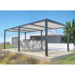 Pergola Bioclimatique Autoportante 300x600cm Lames 13cm - Gris - MEMPHIS - Couleurs Du Monde