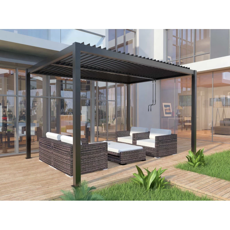 Pergola Bioclimatique Autoportante En Aluminium Anthracite 4x3m - X-METAL 1 Pergola Bioclimatique Autoportante En Aluminium Anthracite 4x3m - X-METAL