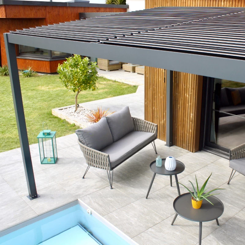 Pergola Bioclimatique En Aluminium Avec Lames Orientables Grises Anthracite TRAMONTO - DCB Garden 5 Pergola Bioclimatique En Aluminium Avec Lames Orientables Grises Anthracite TRAMONTO - DCB Garden – Image 5