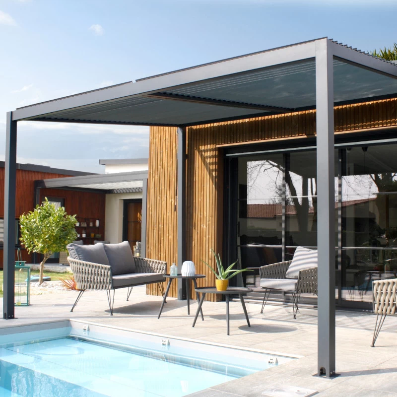 Pergola Bioclimatique En Aluminium Avec Lames Orientables Grises Anthracite TRAMONTO - DCB Garden 1 Pergola Bioclimatique En Aluminium Avec Lames Orientables Grises Anthracite TRAMONTO - DCB Garden
