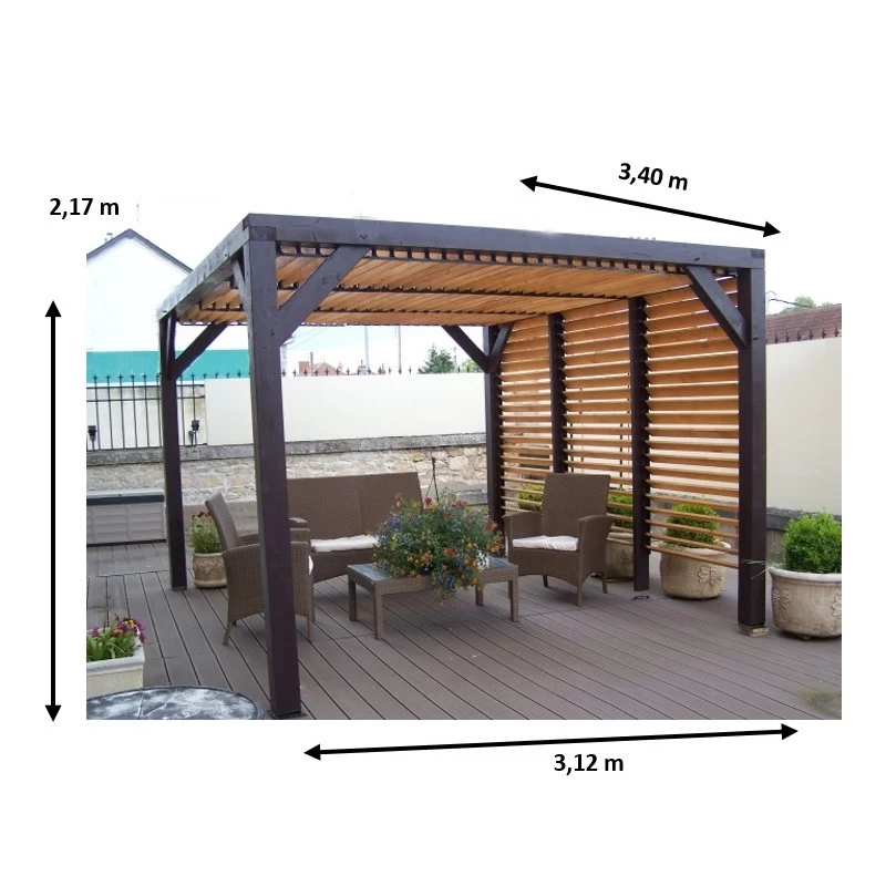 Pergola En Bois Avec Ventelles Amovibles Sur Toiture + 1 Côté 340x312x217cm Veneto 2 Pergola En Bois Avec Ventelles Amovibles Sur Toiture + 1 Côté 340x312x217cm Veneto – Image 2