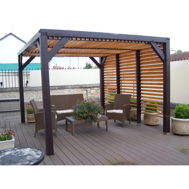 Pergola En Bois Avec Ventelles Amovibles Sur Toiture + 1 Côté 340x312x217cm Veneto 1 Pergola En Bois Avec Ventelles Amovibles Sur Toiture + 1 Côté 340x312x217cm Veneto