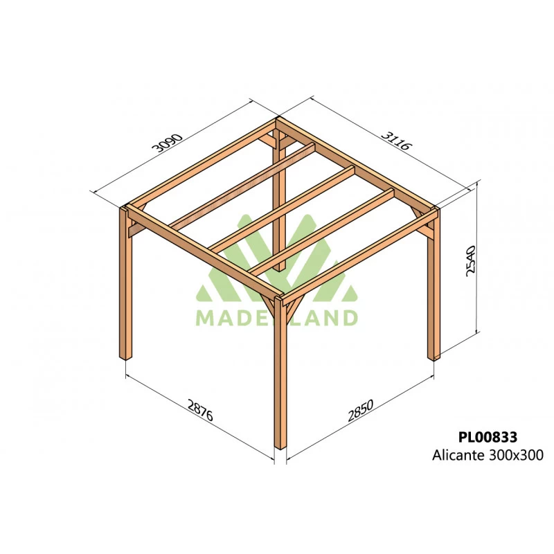 Pergola En Bois Lamellé-collé 300x300cm Alicante – Maderland 2 Pergola En Bois Lamellé-collé 300x300cm Alicante – Maderland – Image 2