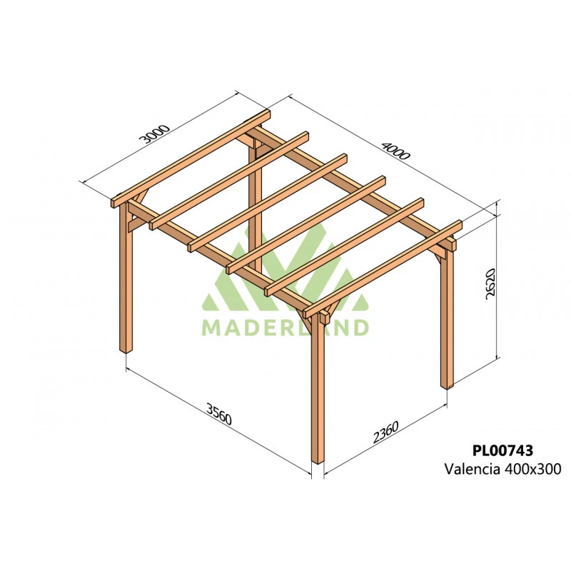 Pergola En Bois Lamellé-collé 400x300cm Valencia – Maderland 2 Pergola En Bois Lamellé-collé 400x300cm Valencia – Maderland – Image 2