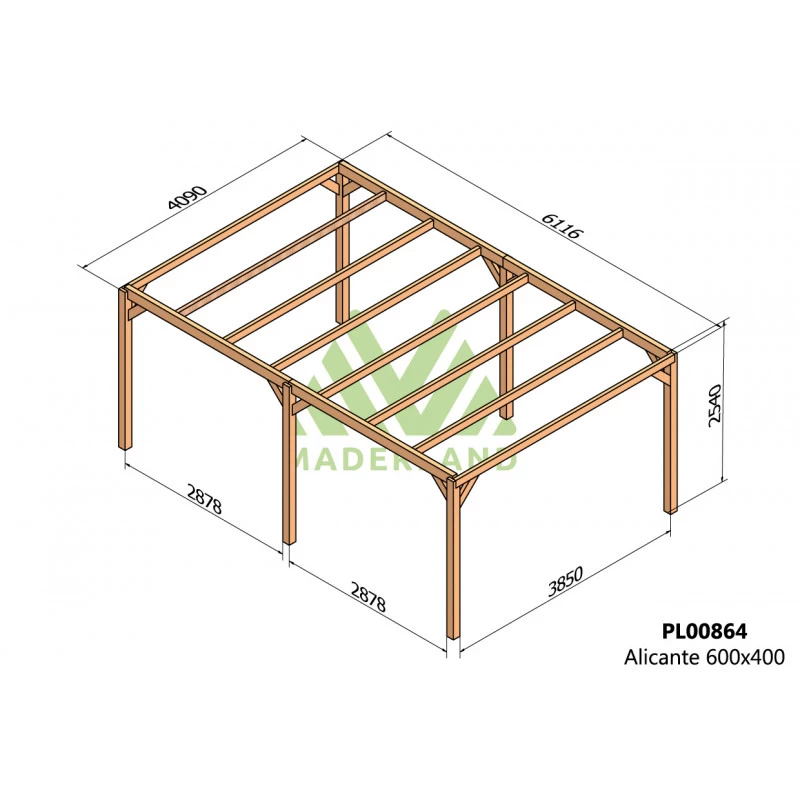 Pergola En Bois Lamellé-collé 600x400cm Alicante – Maderland 2 Pergola En Bois Lamellé-collé 600x400cm Alicante – Maderland – Image 2