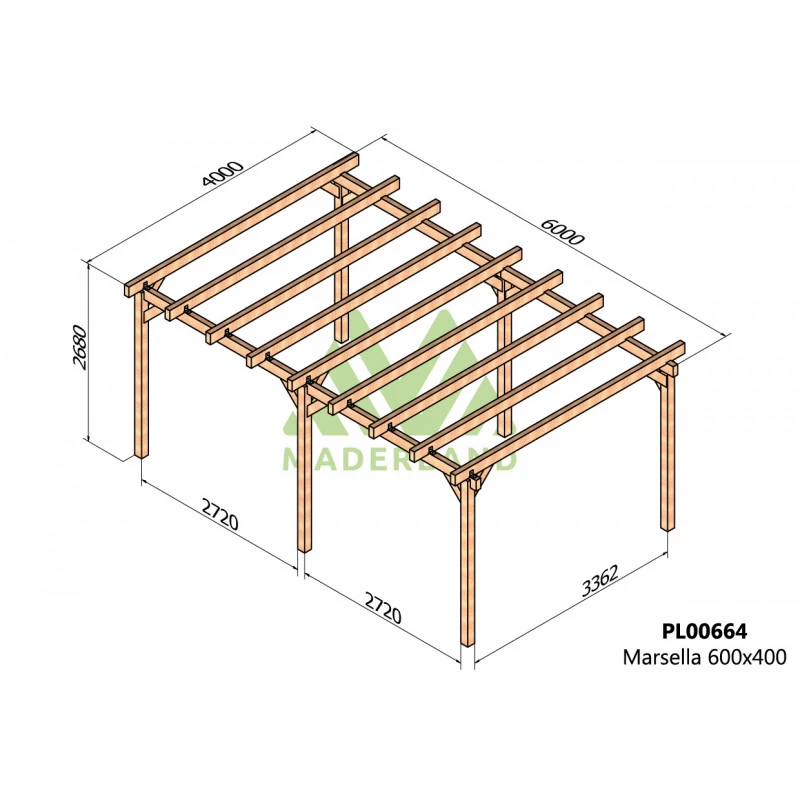 Pergola En Bois Lamellé-collé 600x400cm Marsella – Maderland 2 Pergola En Bois Lamellé-collé 600x400cm Marsella – Maderland – Image 2