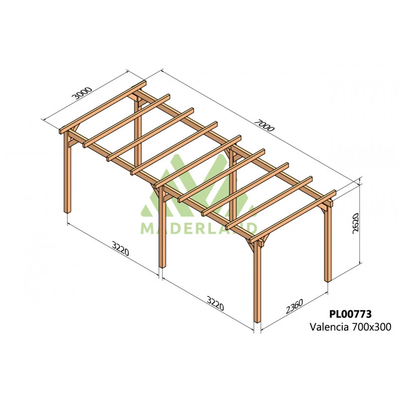 Pergola En Bois Lamellé-collé 700x300cm Valencia – Maderland 2 Pergola En Bois Lamellé-collé 700x300cm Valencia – Maderland – Image 2