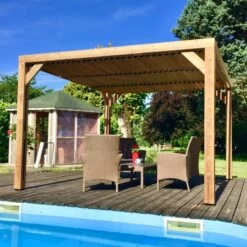 Pergola THERMAUVENT 10,67m² Toit Avec Ventelles Mobiles HABRITA -Outdoor Soldes pergola thermauvent 1067m en bois avec vantelles sur le toit habrita 2