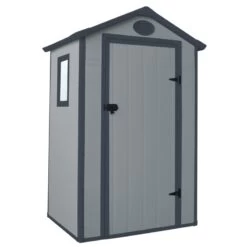 Petit Abri De Jardin En Résine Gris 1,34m² + Kit De Fondation - JOBU
