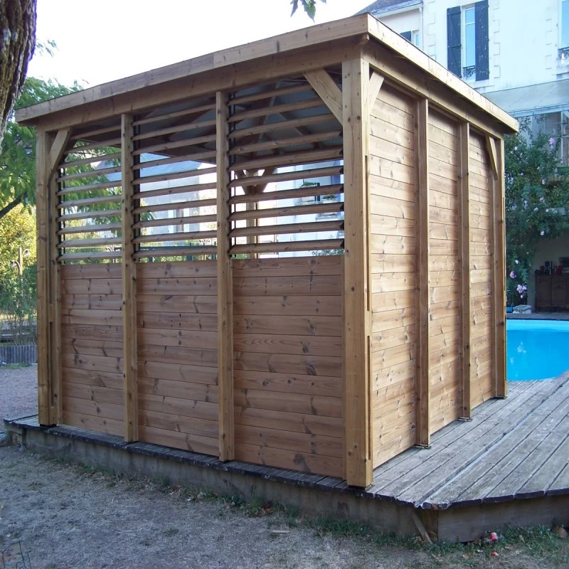 Pool House En Bois Thermo Traité 12,32m² BLUETERM, 1 Paroi Mur Plein, 1 Paroi Ventelles, 2 Parois Comptoirs - HABRITA 2 Pool House En Bois Thermo Traité 12,32m² BLUETERM, 1 Paroi Mur Plein, 1 Paroi Ventelles, 2 Parois Comptoirs - HABRITA – Image 2