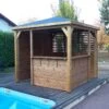 Pool House En Bois Thermo Traité 12,32m² BLUETERM, 1 Paroi Mur Plein, 1 Paroi Ventelles, 2 Parois Comptoirs - HABRITA