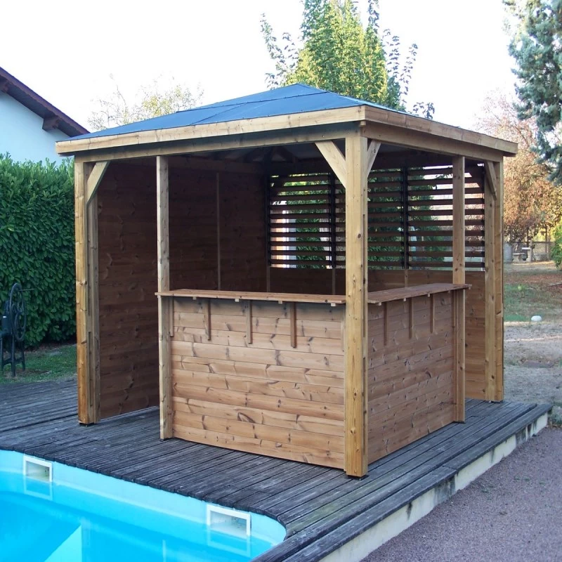 Pool House En Bois Thermo Traité 12,32m² BLUETERM, 1 Paroi Mur Plein, 1 Paroi Ventelles, 2 Parois Comptoirs - HABRITA 1 Pool House En Bois Thermo Traité 12,32m² BLUETERM, 1 Paroi Mur Plein, 1 Paroi Ventelles, 2 Parois Comptoirs - HABRITA