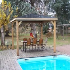 Kiosque Pool House En Bois Thermo Traité 12,32m² BLUETERM, Sans Parois - HABRITA -Outdoor Soldes pool house en bois thermo traite 1232m blueterm sans parois habrita 3