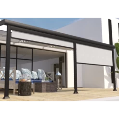 Store Brise-soleil Frontal 3m En Textilène Gris Perle Pour Pergola Adossée Edena - Couleurs Du Monde