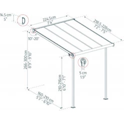 Toit De Terrasse 224x224cm En Aluminium Gris Et Polycarbonate 6mm SIERRA - Canopia By Palram -Outdoor Soldes toit de terrasse 224x224cm en aluminium gris et polycarbonate 6mm sierra palram 1 2