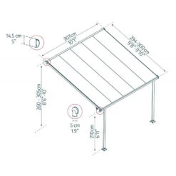 Toit De Terrasse 300x305cm En Aluminium Gris Et Polycarbonate 8mm FERIA - Canopia By Palram -Outdoor Soldes toit de terrasse 300x305cm en aluminium gris et polycarbonate 8mm feria palram 2