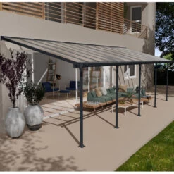 Toit De Terrasse 300x915cm En Aluminium Gris Et Polycarbonate 8mm FERIA - Canopia By Palram