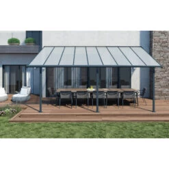 Toit De Terrasse En Aluminium Gris 3x5,46m + PC 16mm Olympia - Palram - Canopia -Outdoor Soldes toit de terrasse en aluminium gris 3x546m pc 16mm olympia palram 2