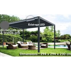Tonnelle Couv’Terrasse® E Store 3x3m En Aluminium Laqué Gris Et Polycarbonate 8mm - Chalet Et Jardin